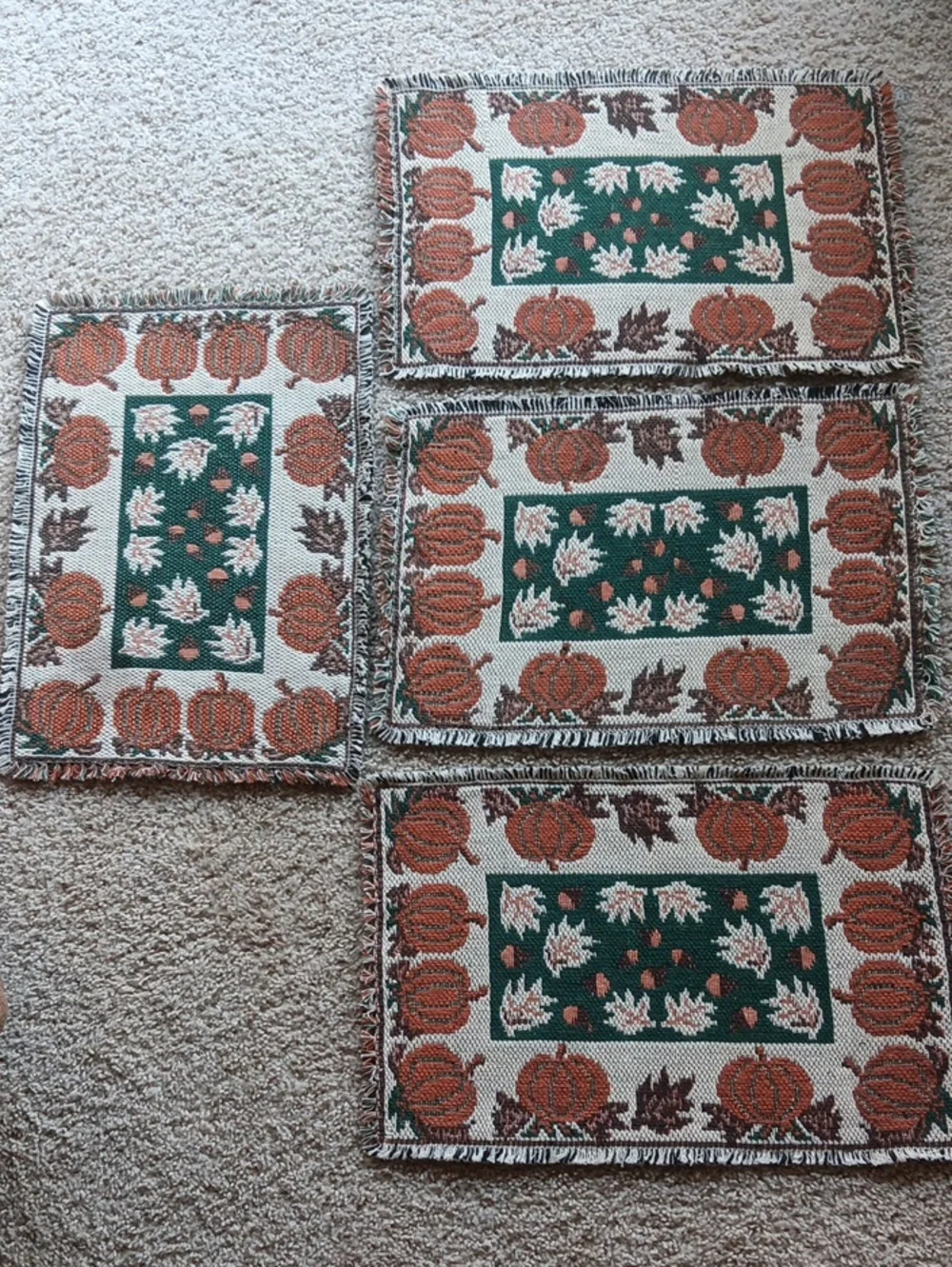Set Of 4 Vintage Woven Fall/Pumpkin Placemats.